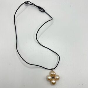 Cream Pearl Cluster Pendant on Leather Cord